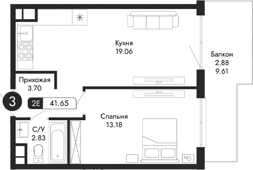 2-комн., 38.77 м²
