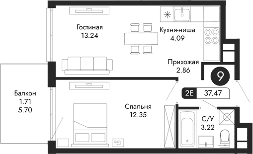 2-комн., 35.76 м²