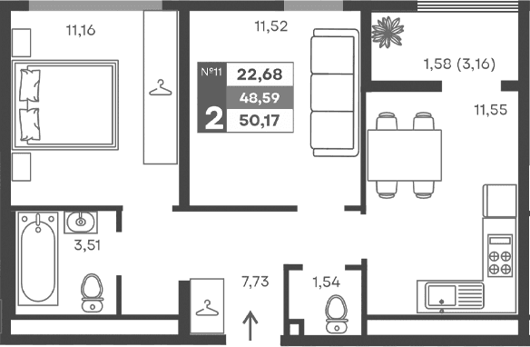 2-комн., 47.01 м²
