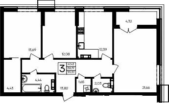 3-комн., 86.19 м²