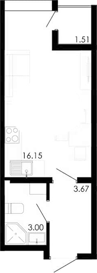 Студия, 22.06 м²