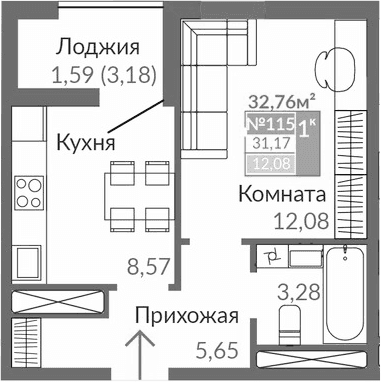 1-комн., 29.58 м²