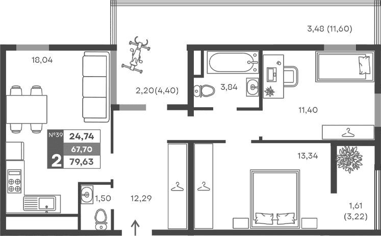 2-комн., 60.41 м²