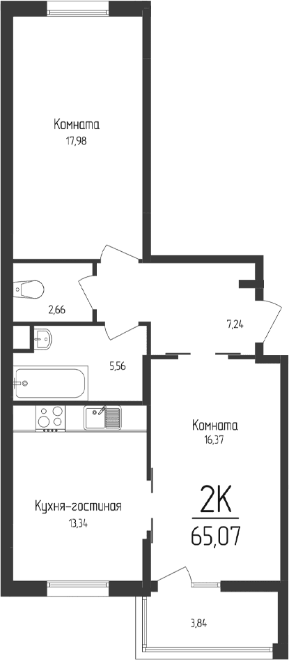 2-комн., 63.15 м²