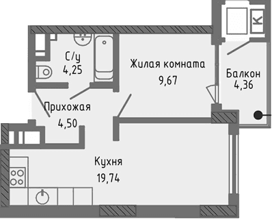 2-комн., 38.16 м²