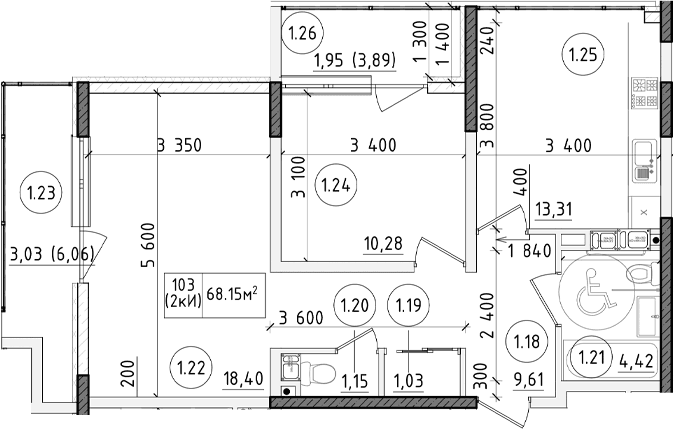 2-комн., 58.95 м²
