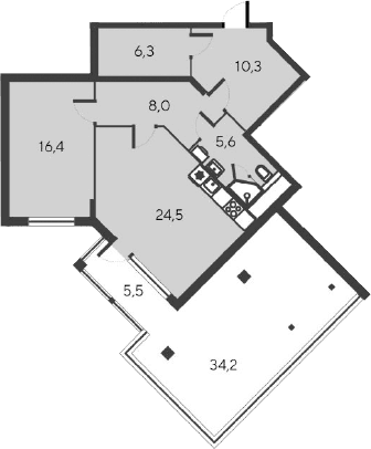 2-комн., 71.1 м²