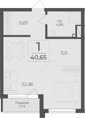 Студия, 37.92 м²
