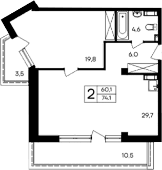 1-комн., 60.1 м²