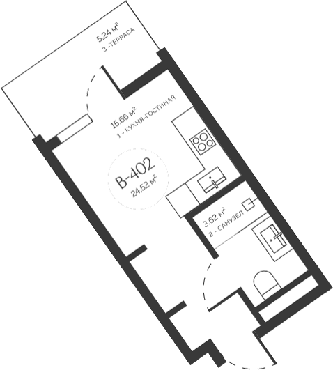 Студия, 19.28 м²