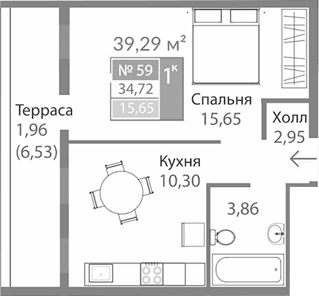 1-комн., 32.76 м²