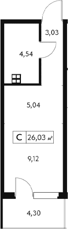 Студия, 24.74 м²