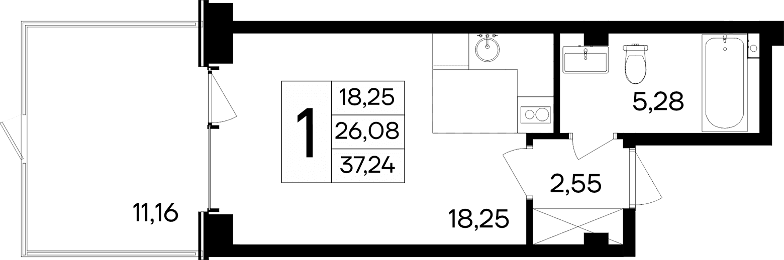 Студия, 26.08 м²