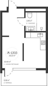Студия, 26.12 м²