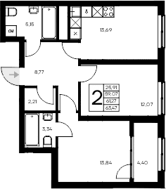 2-комн., 59.07 м²