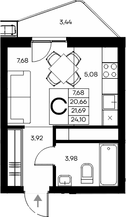Студия, 20.66 м²