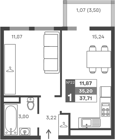 1-комн., 34.13 м²