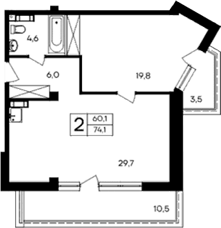 1-комн., 60.1 м²