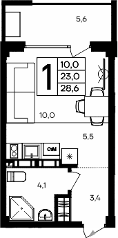 Студия, 23 м²