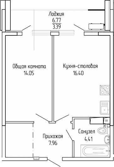 1-комн., 42.82 м²