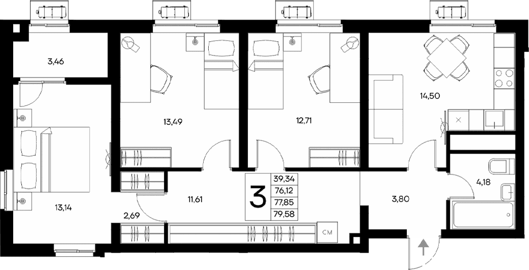 3-комн., 76.12 м²