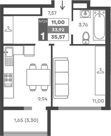 1-комн., 32.27 м²