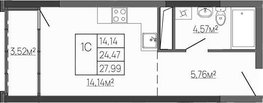 Студия, 24.47 м²