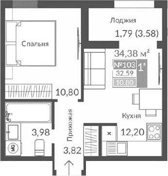 2-комн., 30.8 м²