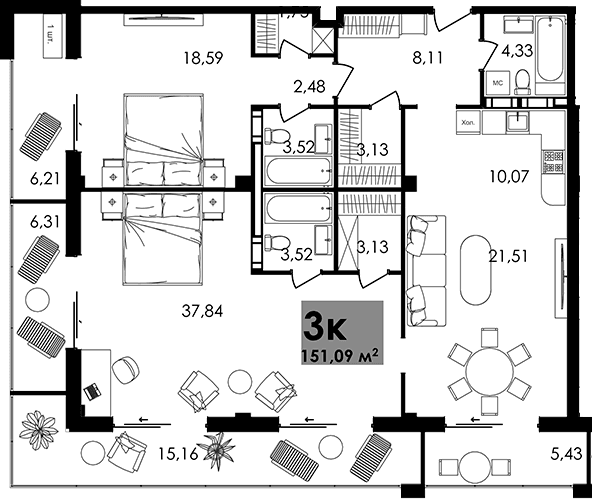 3-комн., 120.46 м²