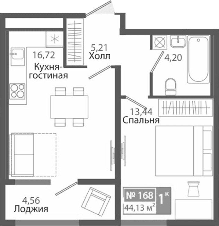 1-комн., 39.57 м²