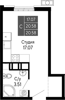 Студия, 20.58 м²