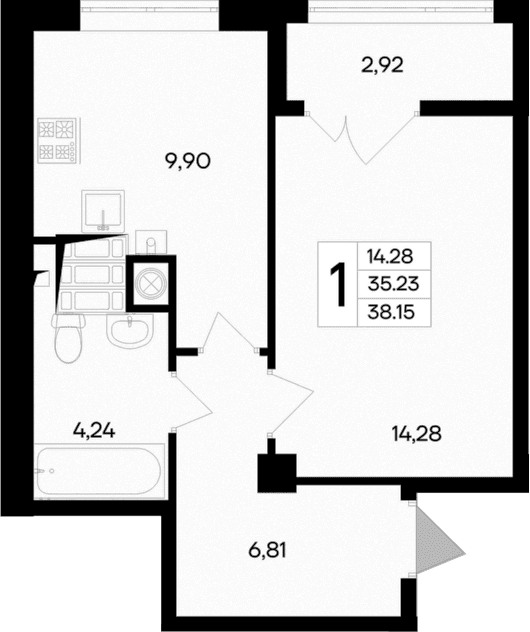 1-комн., 35.23 м²