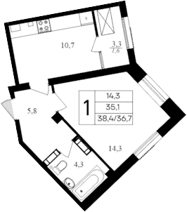 1-комн., 35.2 м²