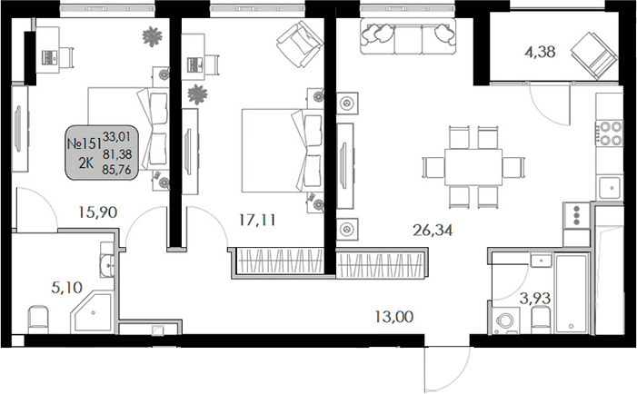 2-комн., 81.38 м²