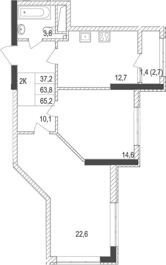 2-комн., 63.8 м²