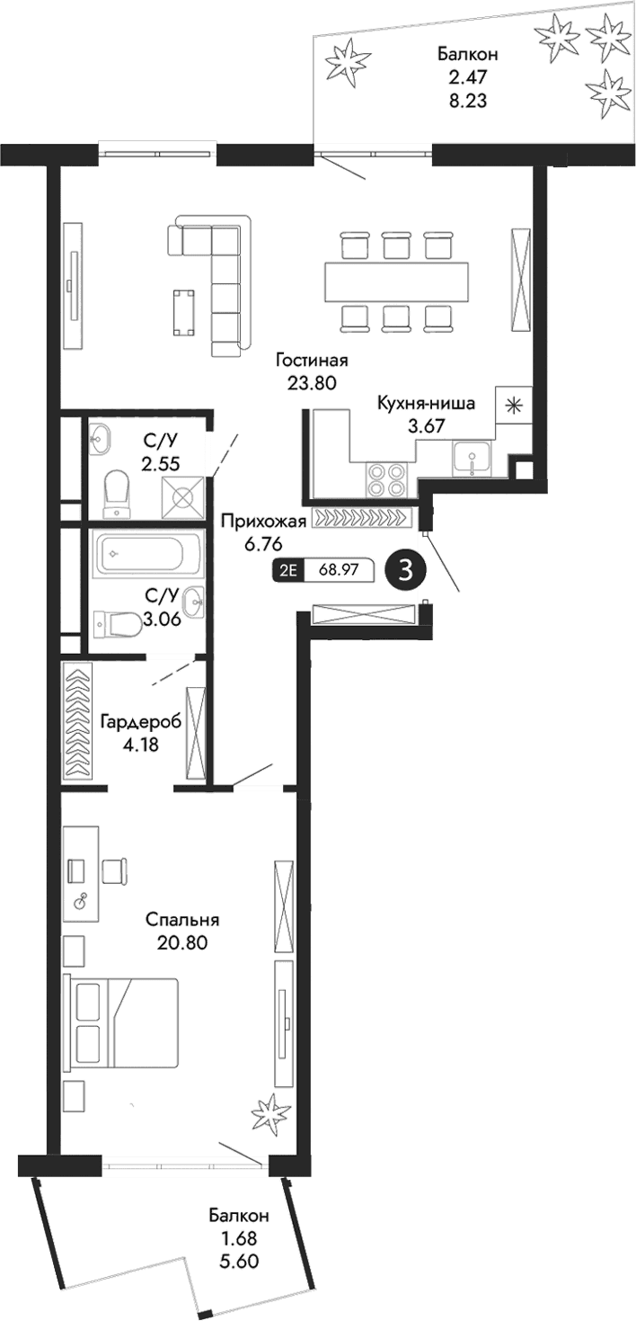 2-комн., 64.82 м²