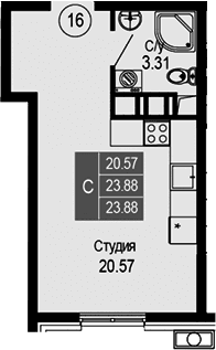 Студия, 23.88 м²