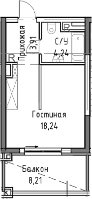 Студия, 32.14 м²