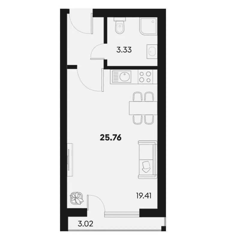 Студия, 22.74 м²