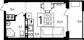 Студия, 23 м²