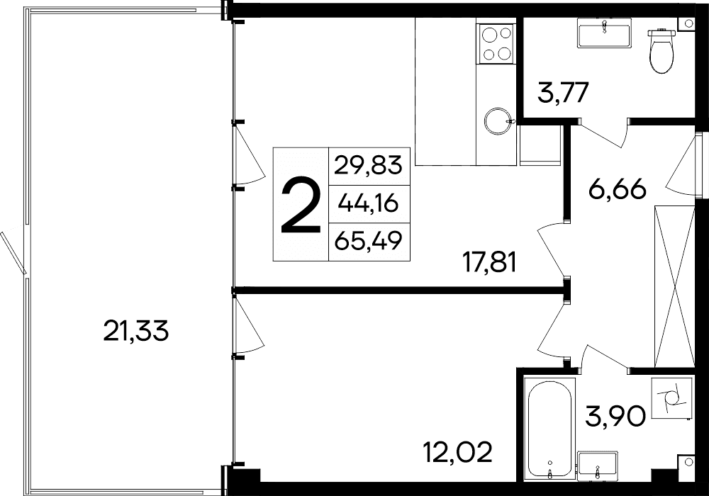 1-комн., 44.16 м²