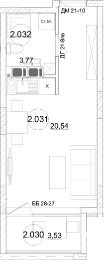 Студия, 24.31 м²