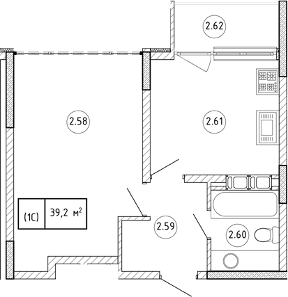 1-комн., 35.51 м²