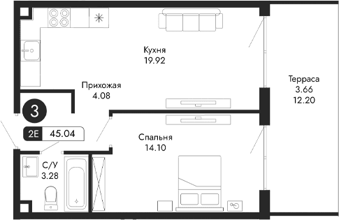 2-комн., 41.38 м²