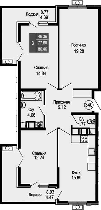 4-комн., 77.6 м²