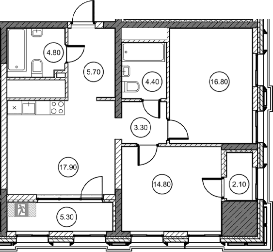 2-комн., 68.3 м²