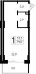 Студия, 27.8 м²