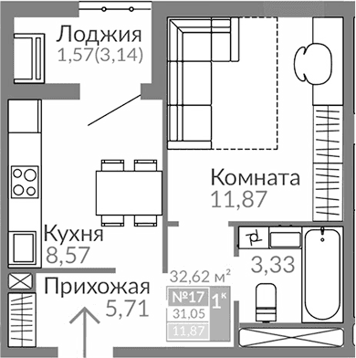 1-комн., 29.48 м²