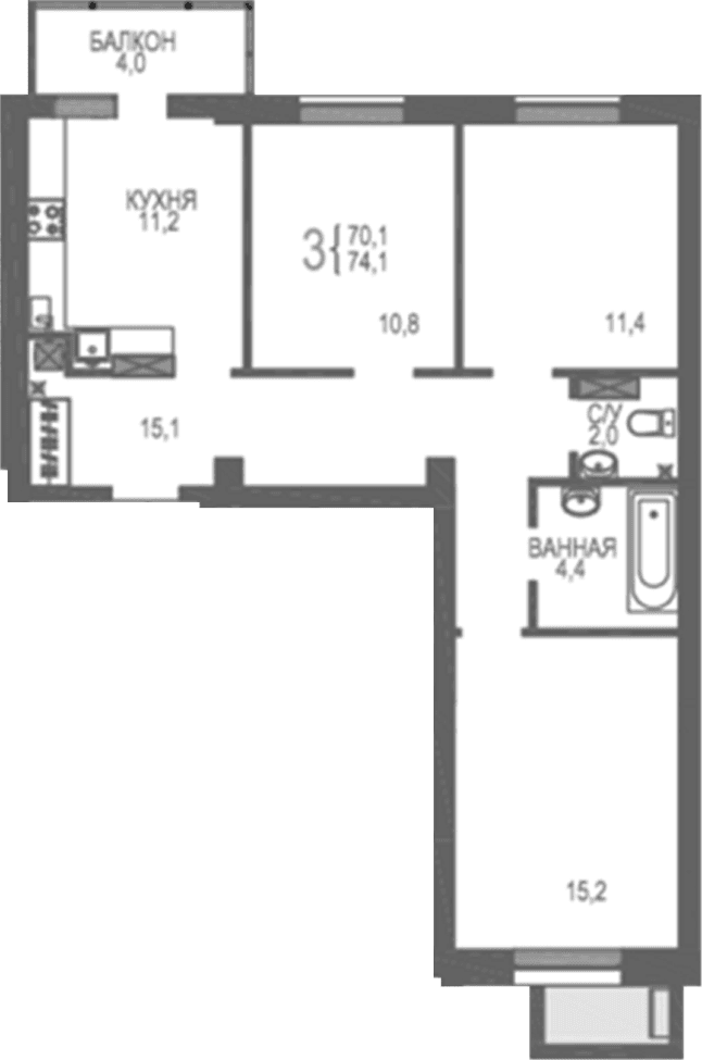 3-комн., 70.1 м²