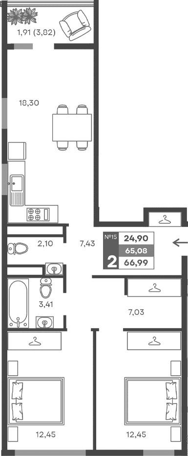 2-комн., 63.17 м²